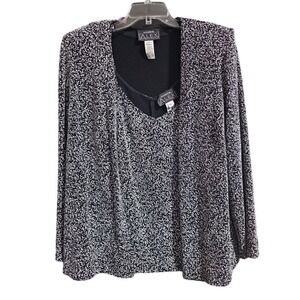 Alex Evenings 2 Piece Women Blazer Top Set Metallic Silver Black Shimmer 2XL 168
